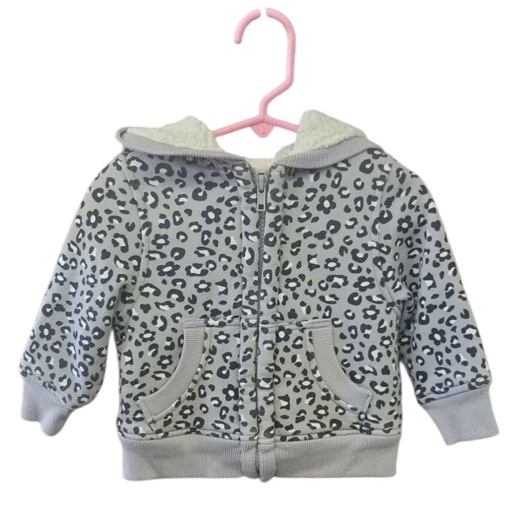 Faded Glory Leopard Grey Print Hoodie Zip Up Jacket Size 12mo